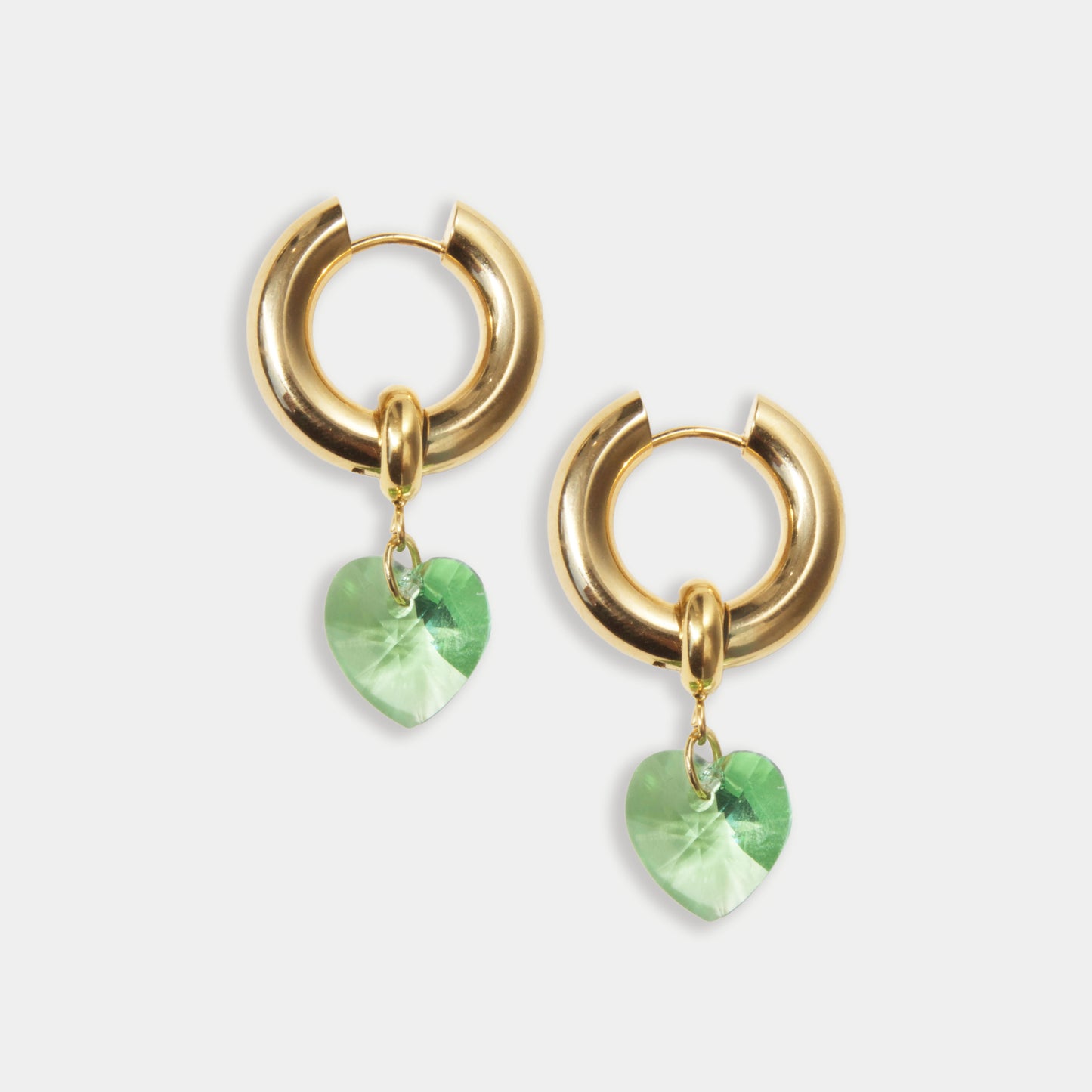 Green Heart Crystal Hoops
