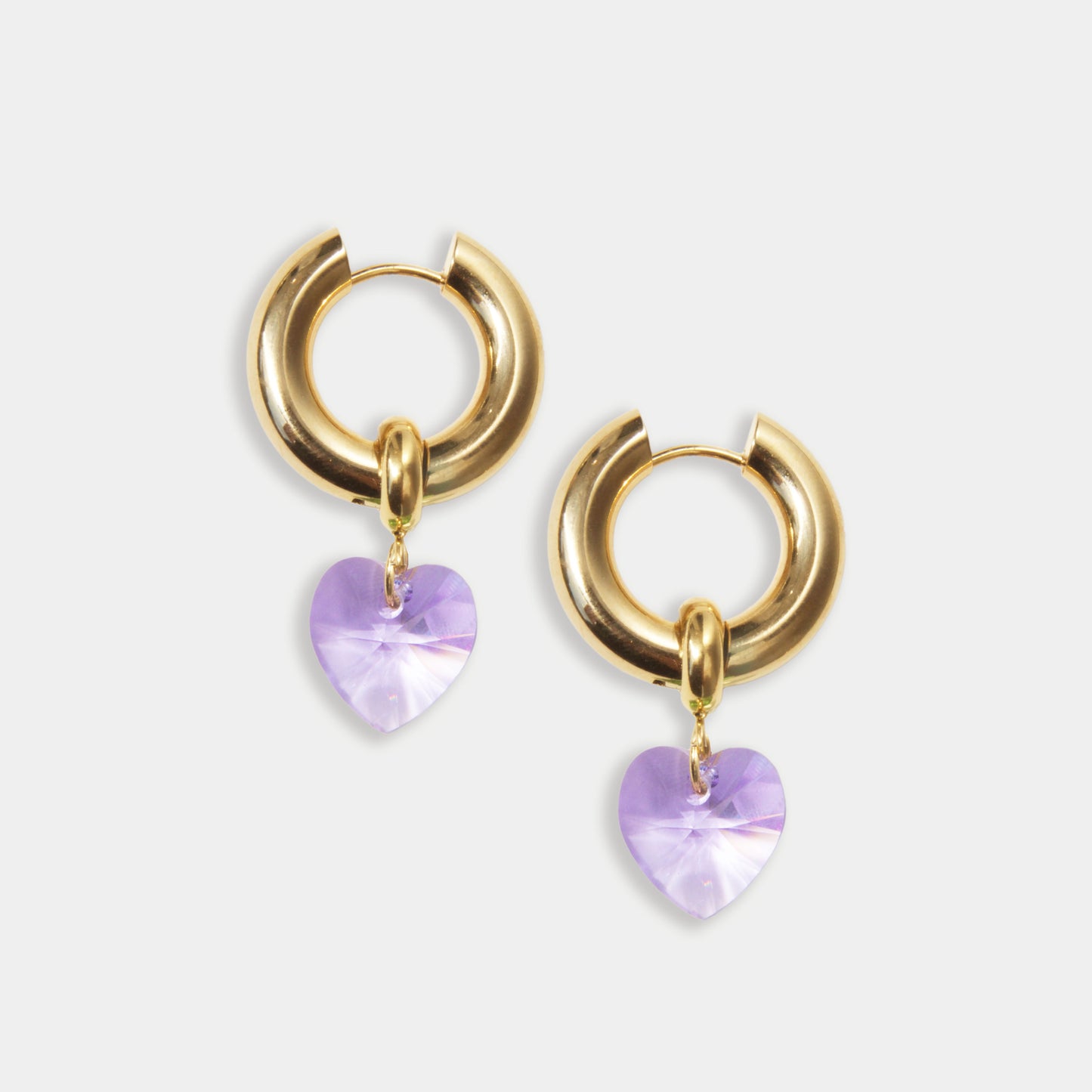 Lavender Heart Crystal Hoops