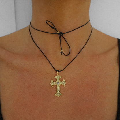 Castell Cross Cord Pendant Gold